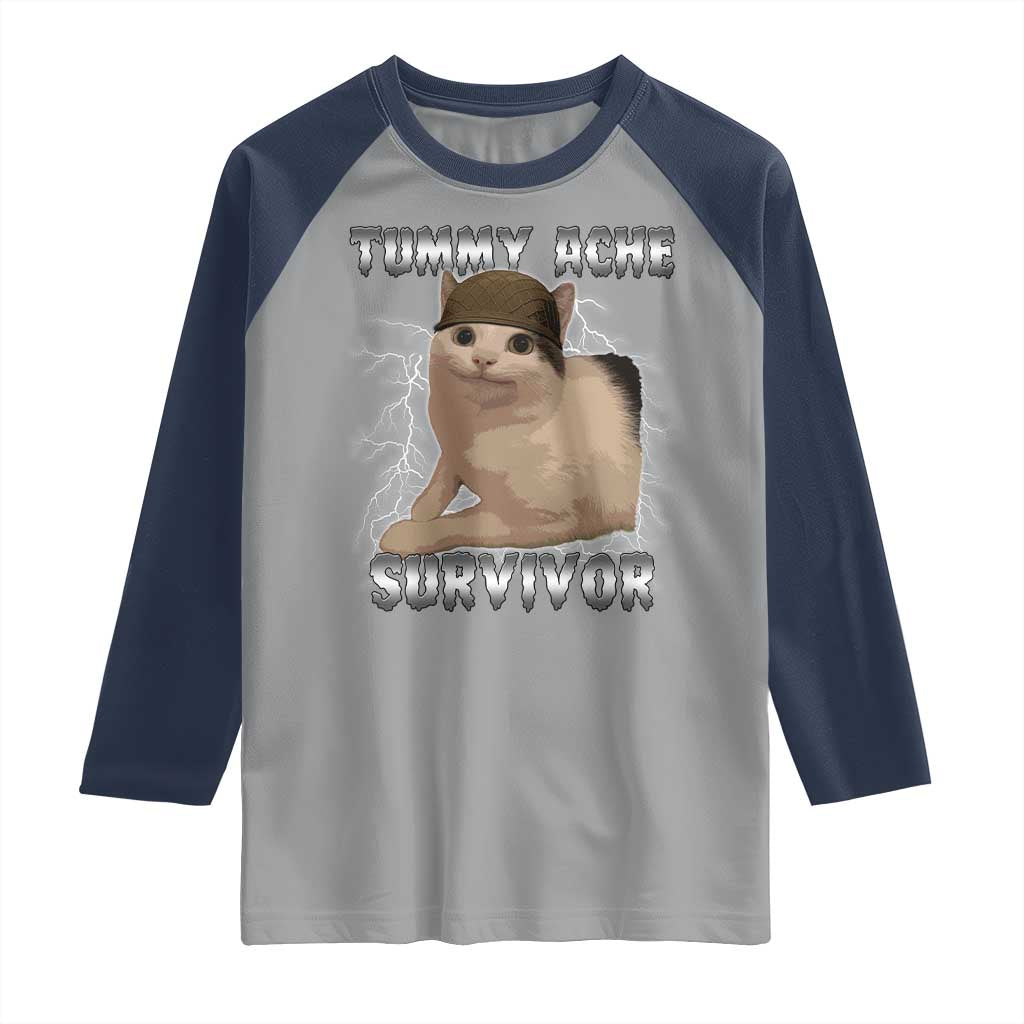 Tummy Ache Survivor Raglan Shirt Cat Meme Humor Gift - Wonder Print Shop