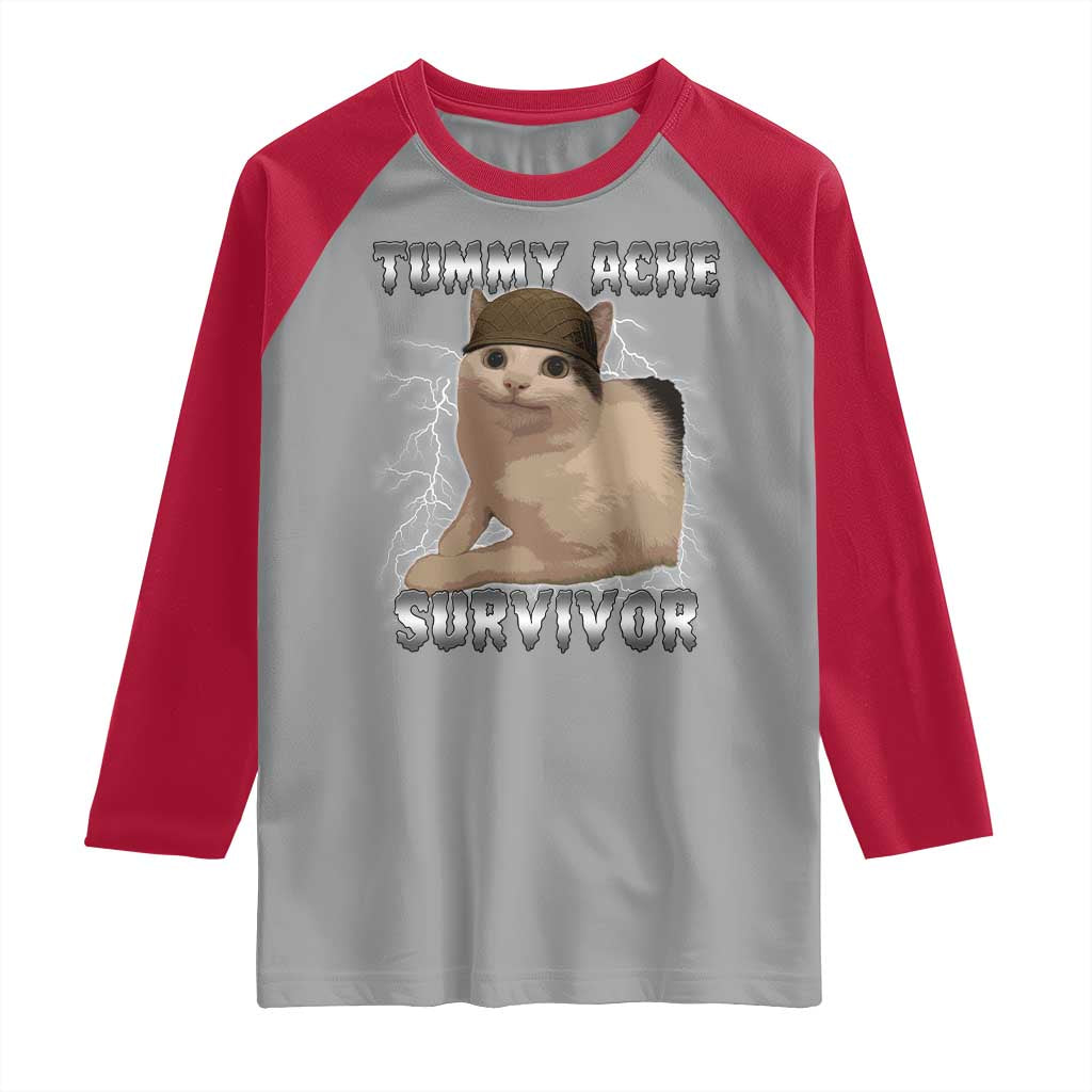 Tummy Ache Survivor Raglan Shirt Cat Meme Humor Gift - Wonder Print Shop