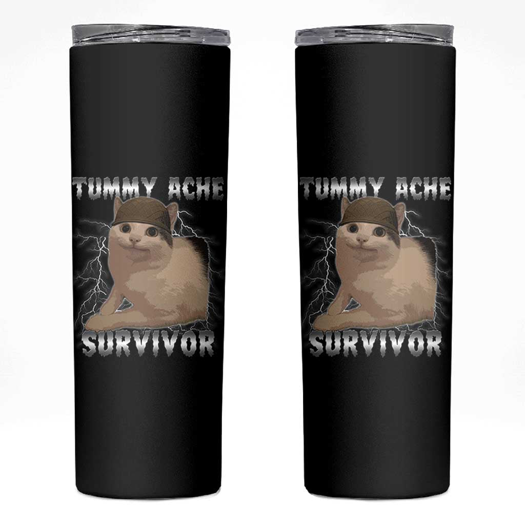 Tummy Ache Survivor Skinny Tumbler Cat Meme Humor Gift