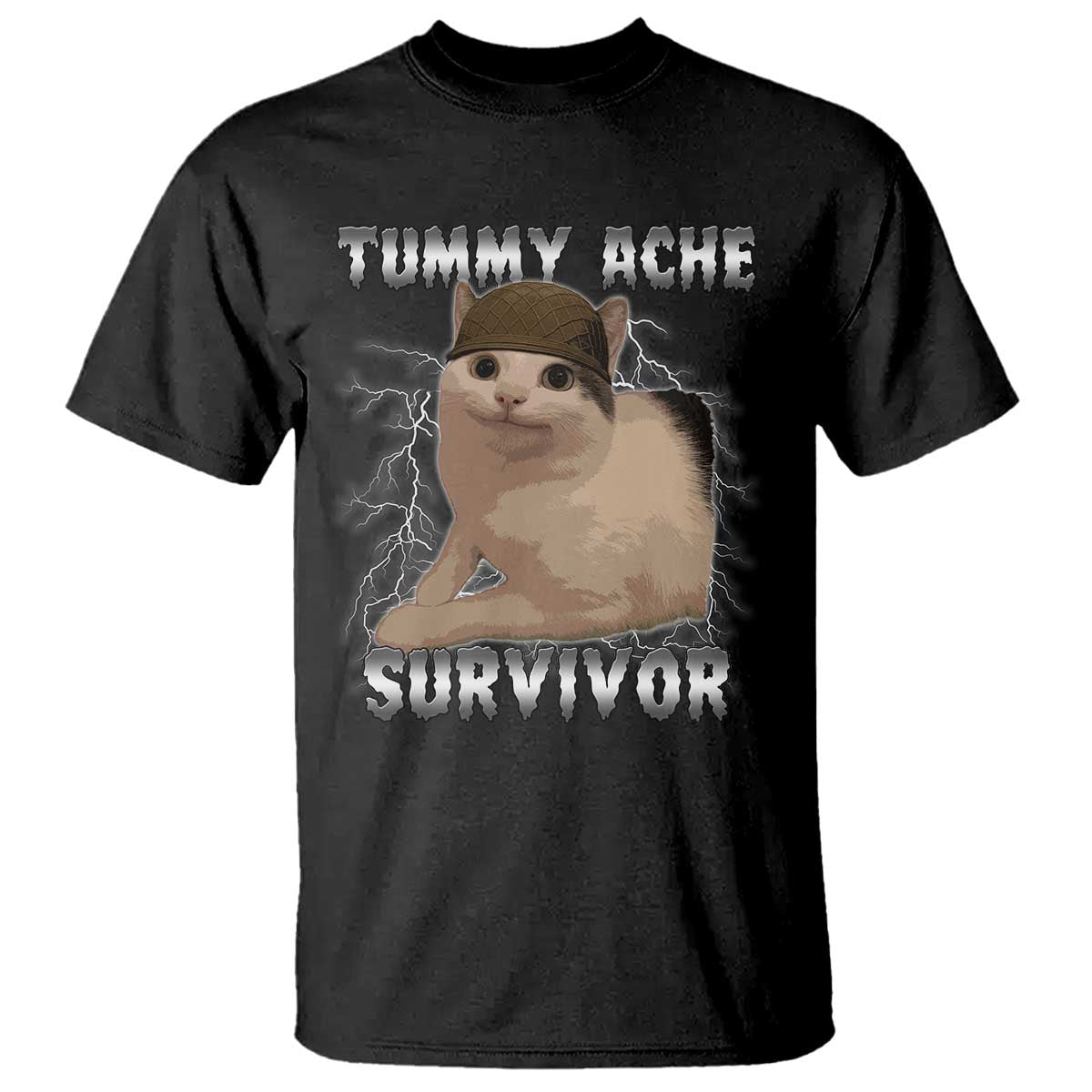 Tummy Ache Survivor T Shirt Cat Meme Humor Gift - Wonder Print Shop