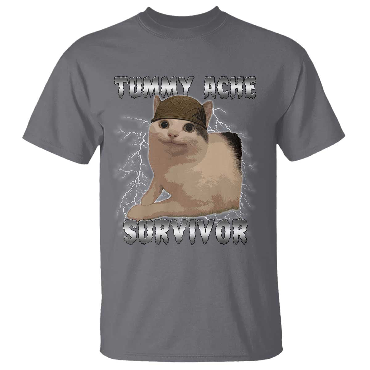 Tummy Ache Survivor T Shirt Cat Meme Humor Gift - Wonder Print Shop