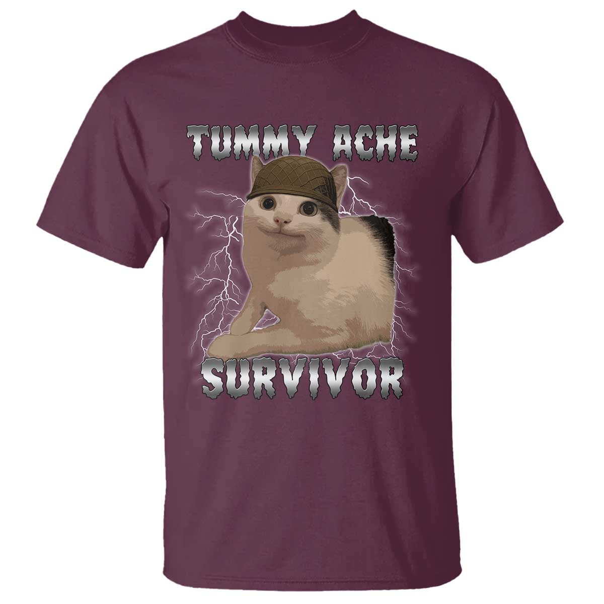 Tummy Ache Survivor T Shirt Cat Meme Humor Gift - Wonder Print Shop
