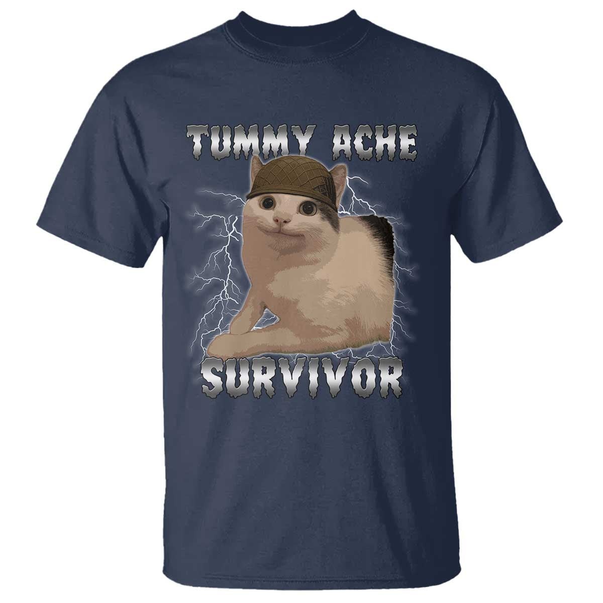 Tummy Ache Survivor T Shirt Cat Meme Humor Gift - Wonder Print Shop