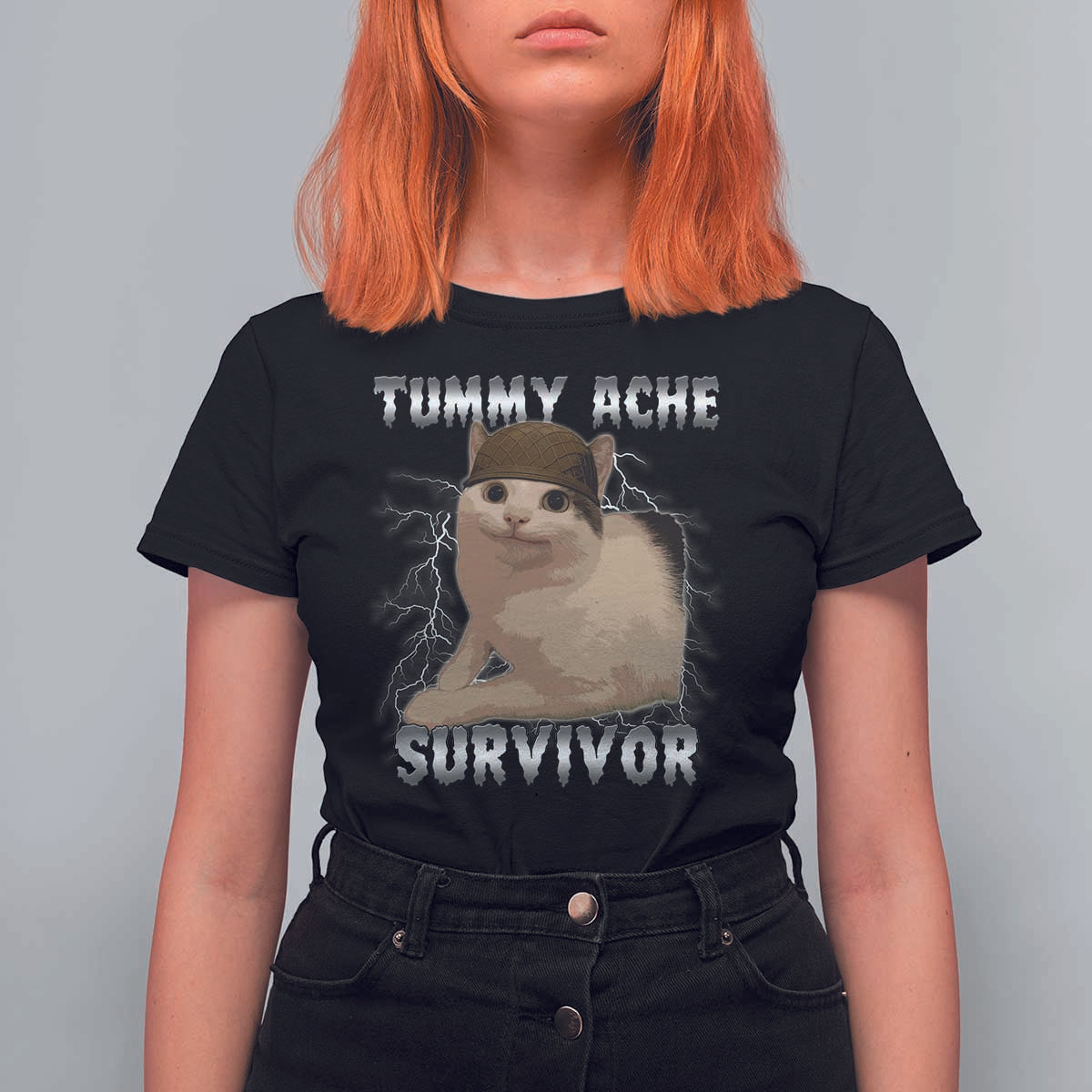 Tummy Ache Survivor T Shirt For Women Cat Meme Humor Gift - Wonder Print Shop