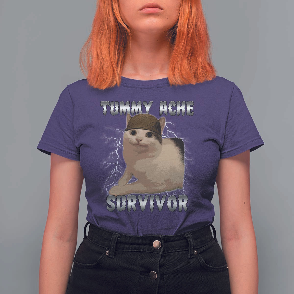 Tummy Ache Survivor T Shirt For Women Cat Meme Humor Gift - Wonder Print Shop