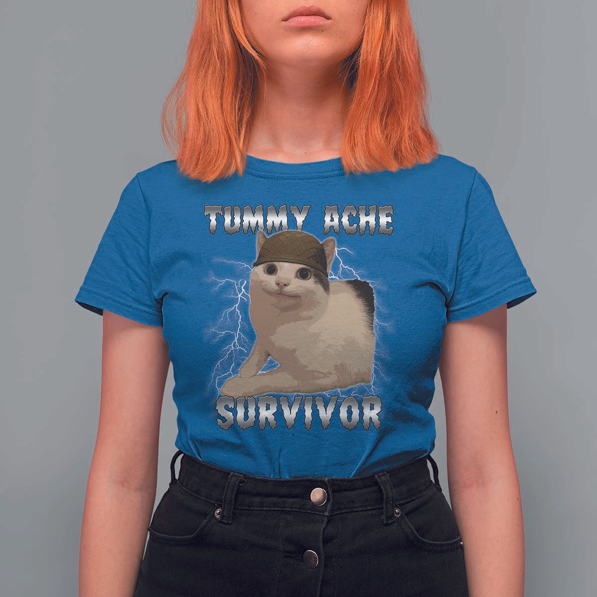 Tummy Ache Survivor T Shirt For Women Cat Meme Humor Gift - Wonder Print Shop