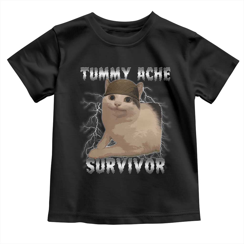 Tummy Ache Survivor Toddler T Shirt Cat Meme Humor Gift - Wonder Print Shop