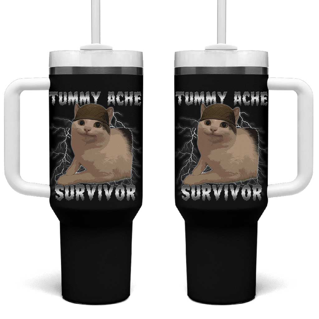 Tummy Ache Survivor Tumbler With Handle Cat Meme Humor Gift