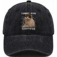 Tummy Ache Survivor Washed Cotton Baseball Cap Cat Meme Humor Gift