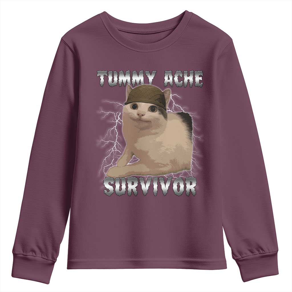 Tummy Ache Survivor Youth Sweatshirt Cat Meme Humor Gift - Wonder Print Shop