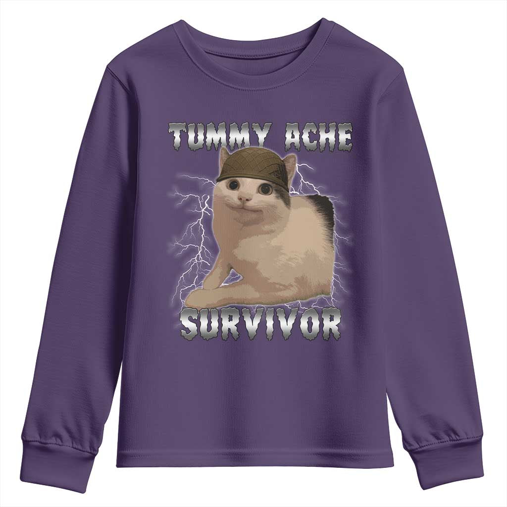 Tummy Ache Survivor Youth Sweatshirt Cat Meme Humor Gift - Wonder Print Shop