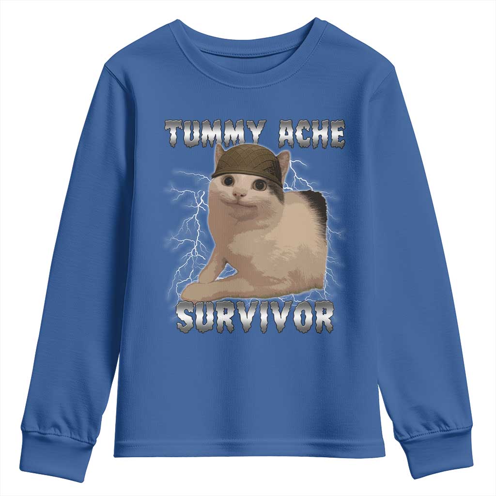 Tummy Ache Survivor Youth Sweatshirt Cat Meme Humor Gift - Wonder Print Shop