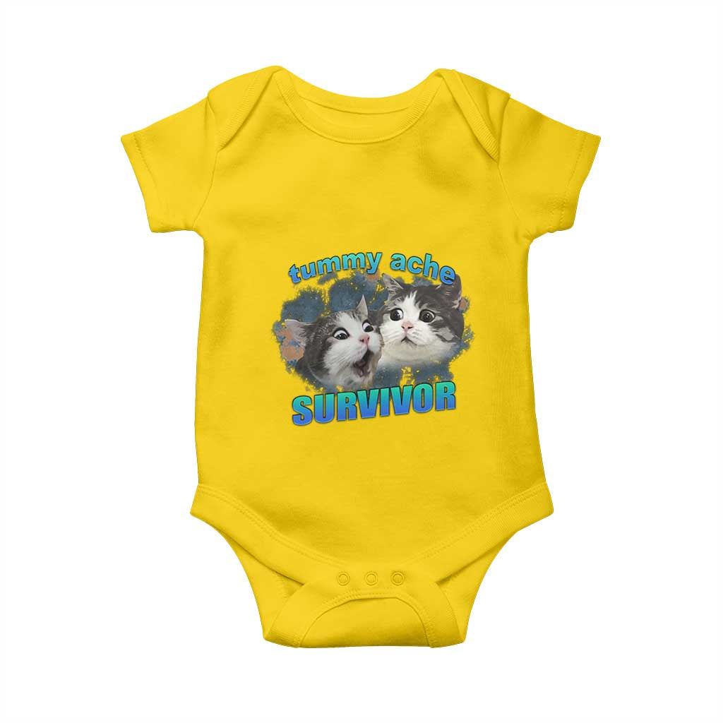Tummy Ache Survivor Baby Onesie Funny Cat Meme For Cat Lover - Wonder Print Shop