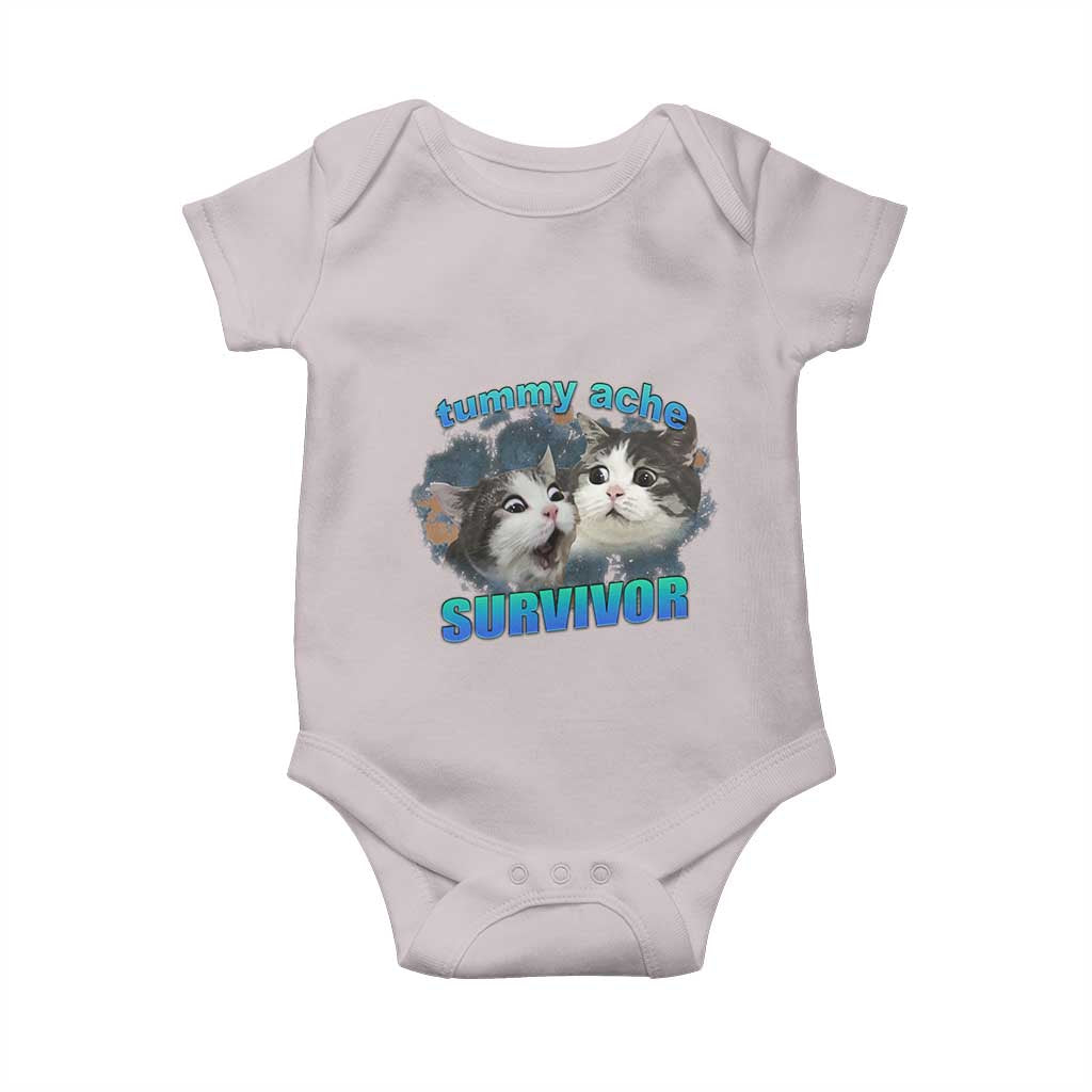 Tummy Ache Survivor Baby Onesie Funny Cat Meme For Cat Lover - Wonder Print Shop
