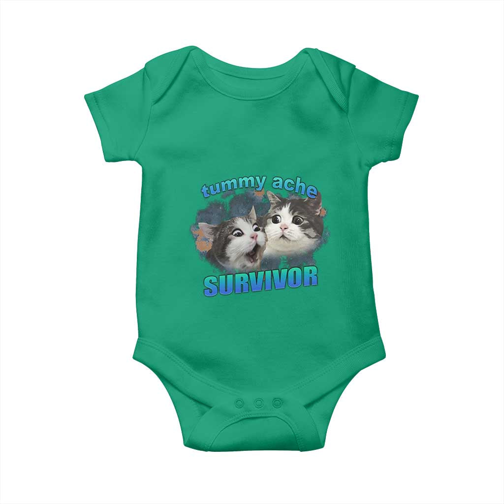 Tummy Ache Survivor Baby Onesie Funny Cat Meme For Cat Lover - Wonder Print Shop