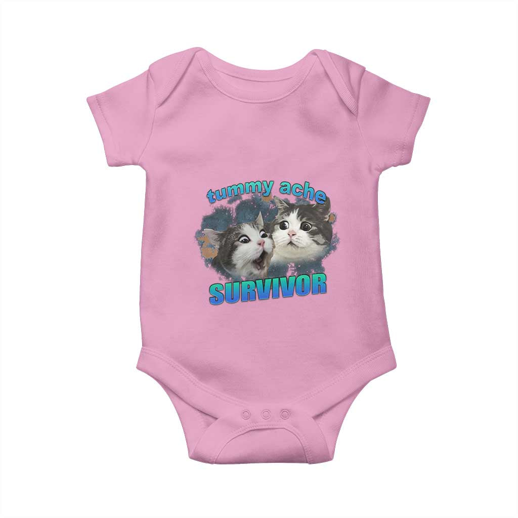 Tummy Ache Survivor Baby Onesie Funny Cat Meme For Cat Lover - Wonder Print Shop