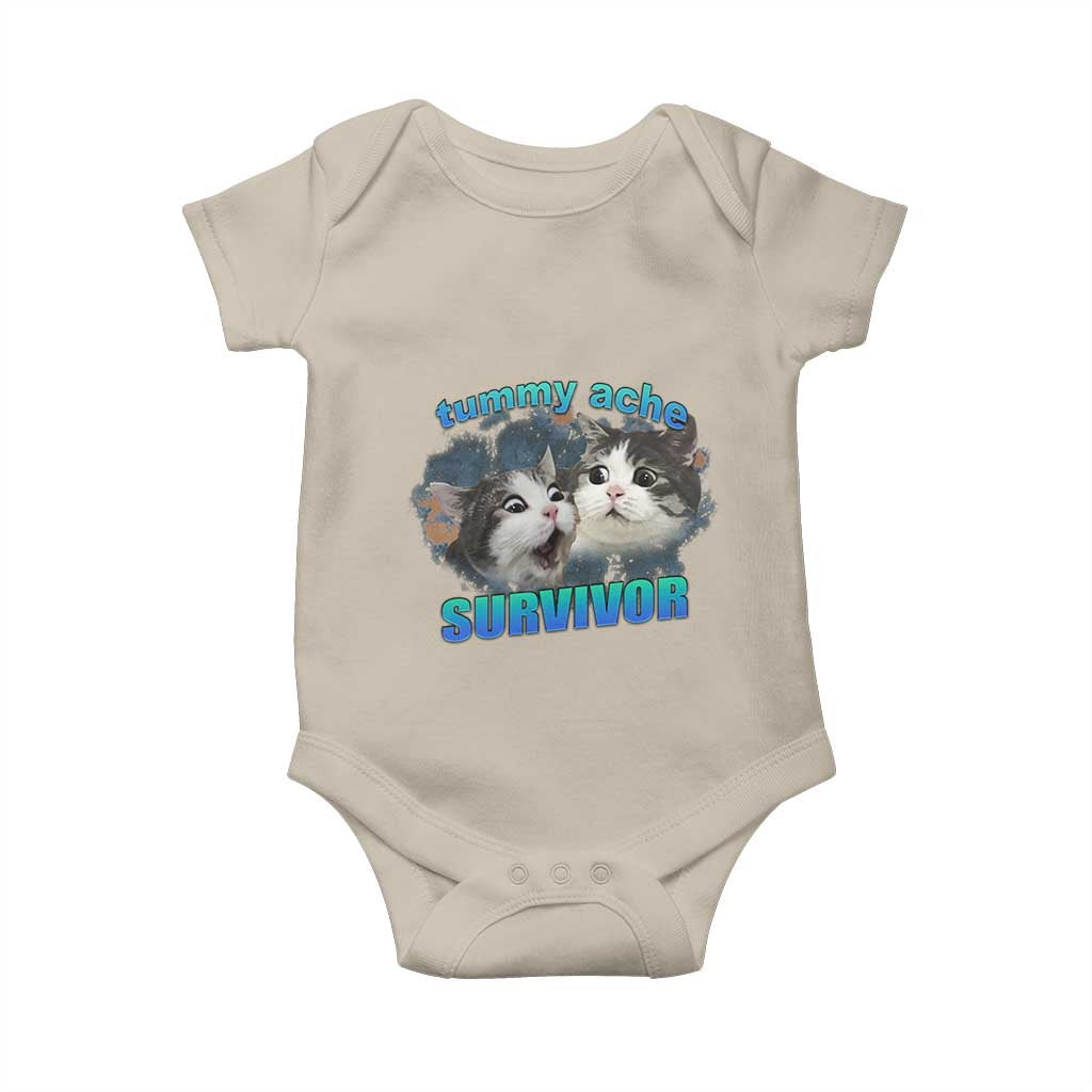 Tummy Ache Survivor Baby Onesie Funny Cat Meme For Cat Lover - Wonder Print Shop