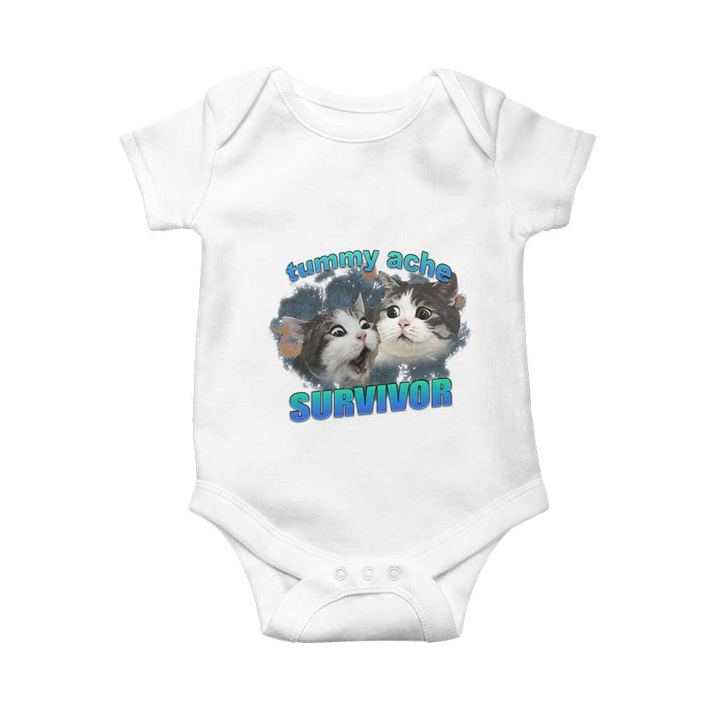 Tummy Ache Survivor Baby Onesie Funny Cat Meme For Cat Lover - Wonder Print Shop