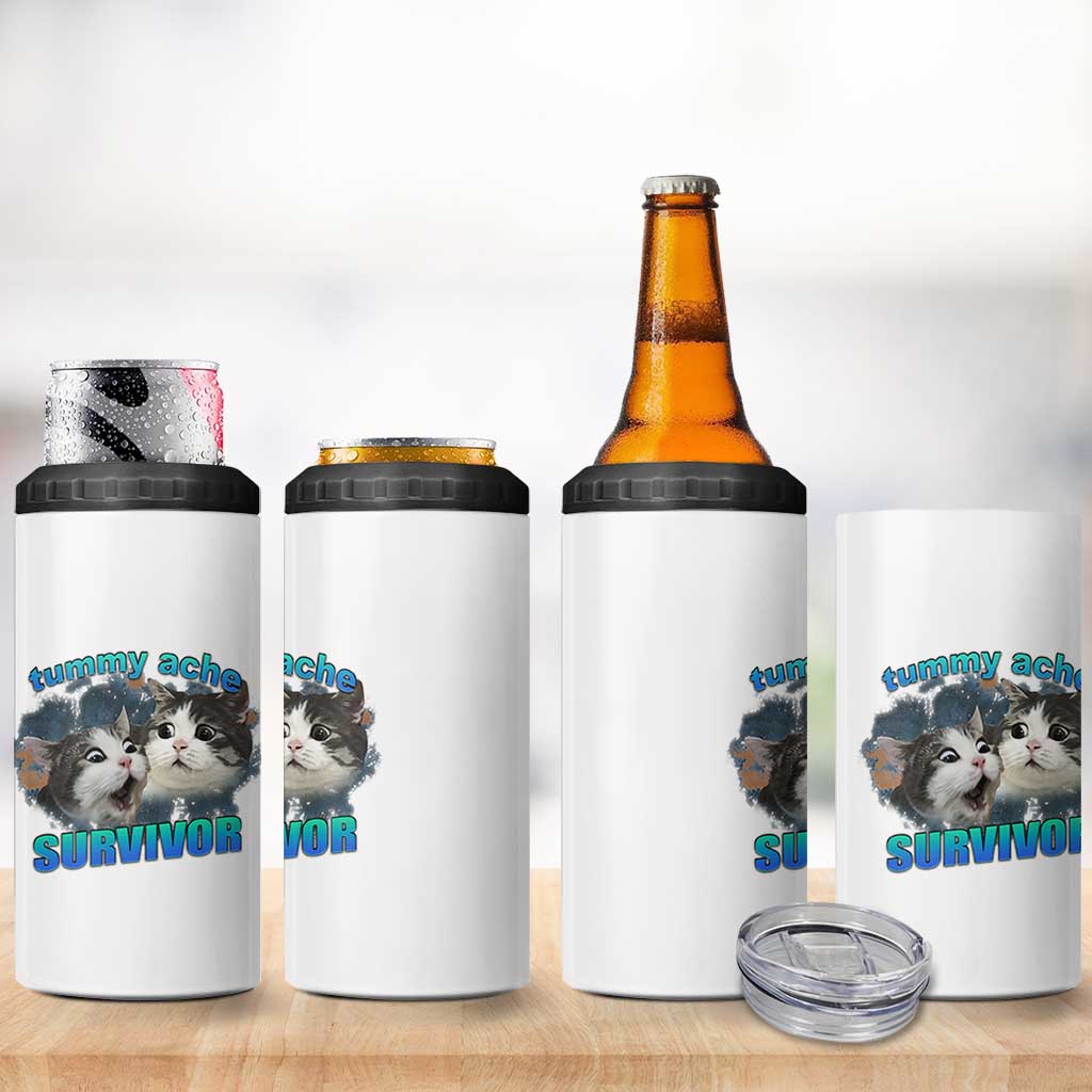 Tummy Ache Survivor 4 in 1 Can Cooler Tumbler Funny Cat Meme For Cat Lover