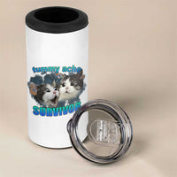 Tummy Ache Survivor 4 in 1 Can Cooler Tumbler Funny Cat Meme For Cat Lover