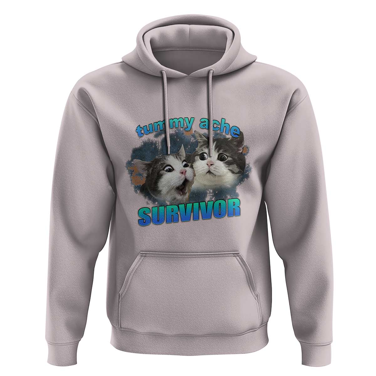 Tummy Ache Survivor Hoodie Funny Cat Meme For Cat Lover - Wonder Print Shop