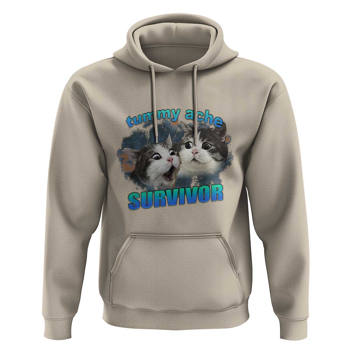 Tummy Ache Survivor Hoodie Funny Cat Meme For Cat Lover - Wonder Print Shop