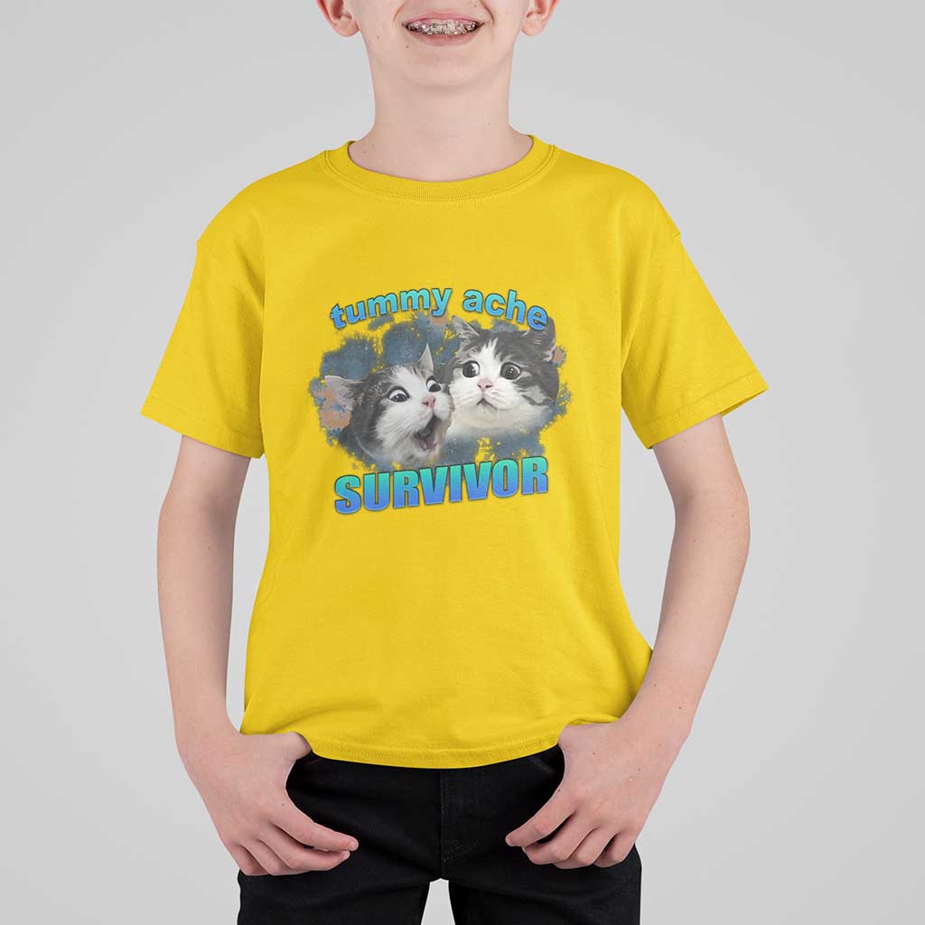 Tummy Ache Survivor T Shirt For Kid Funny Cat Meme For Cat Lover - Wonder Print Shop