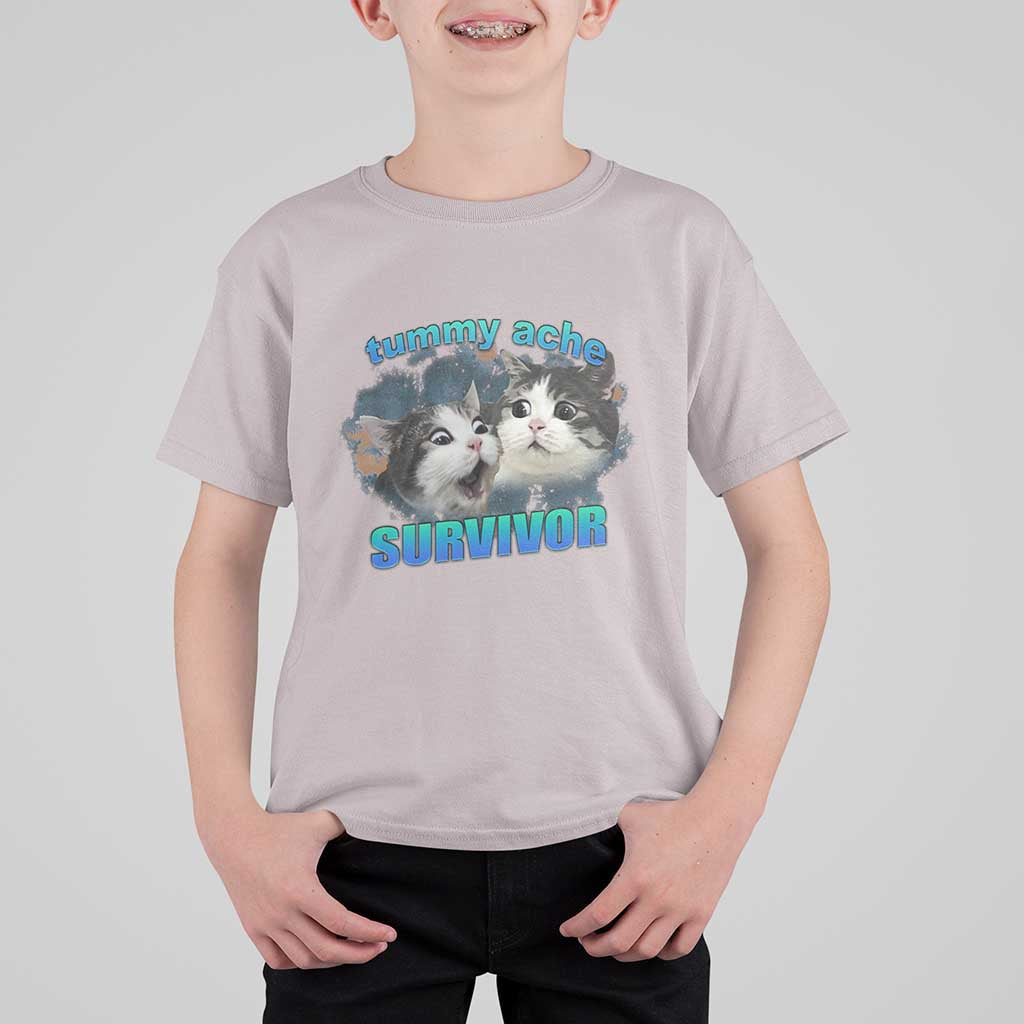 Tummy Ache Survivor T Shirt For Kid Funny Cat Meme For Cat Lover - Wonder Print Shop