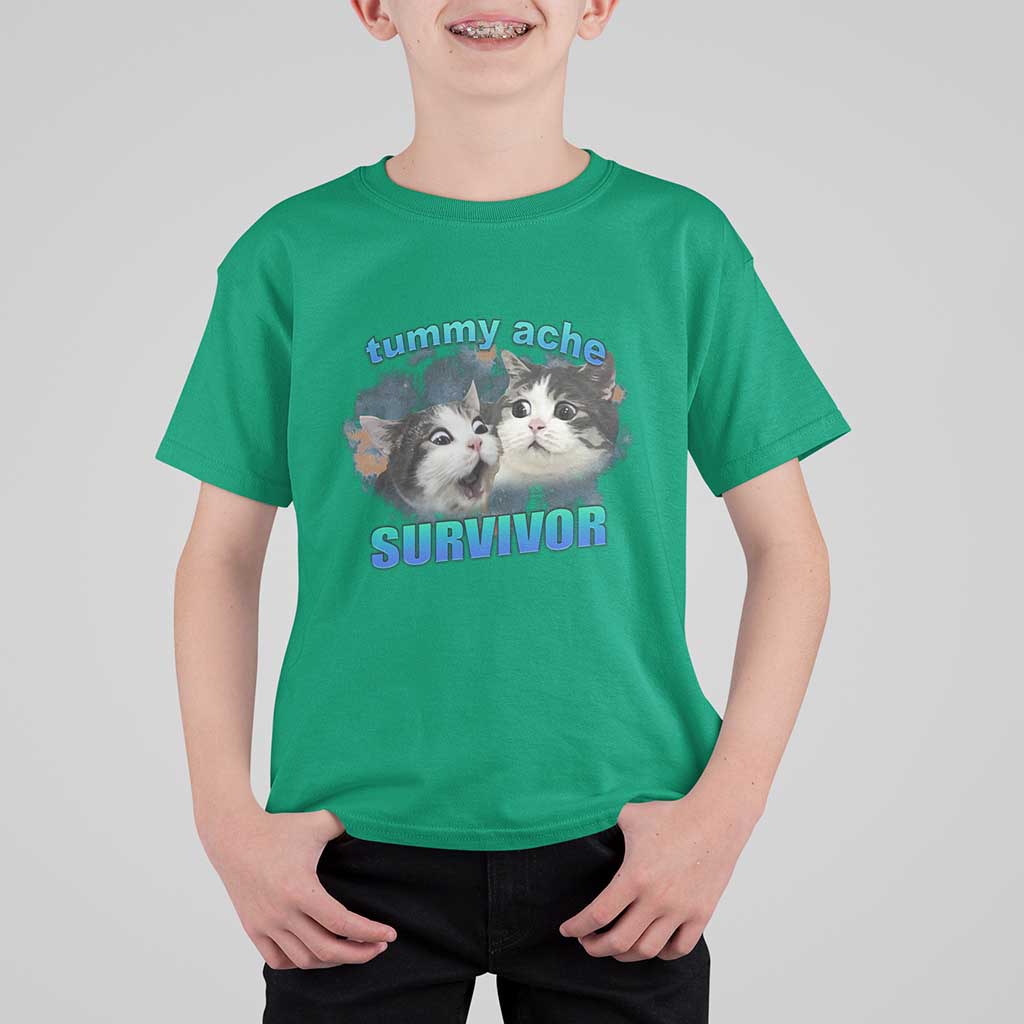 Tummy Ache Survivor T Shirt For Kid Funny Cat Meme For Cat Lover - Wonder Print Shop