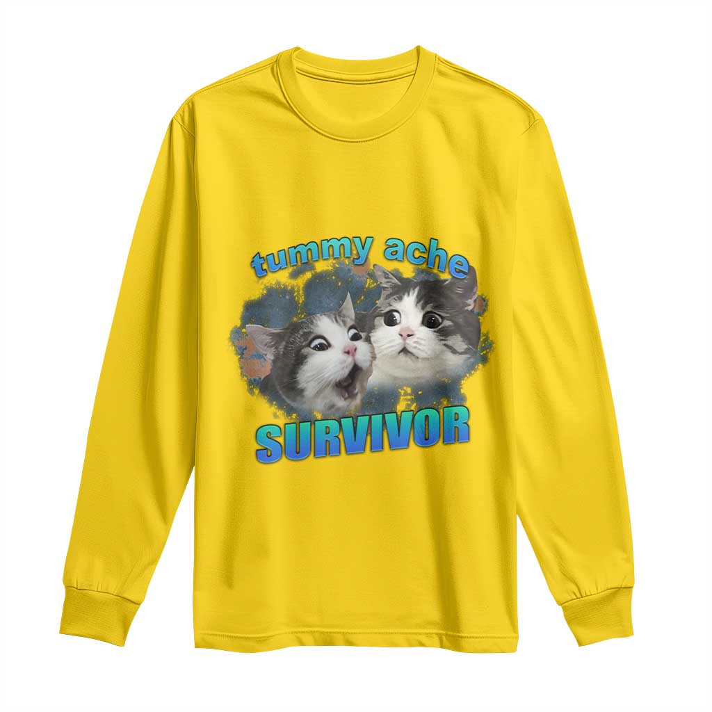 Tummy Ache Survivor Long Sleeve Shirt Funny Cat Meme For Cat Lover - Wonder Print Shop