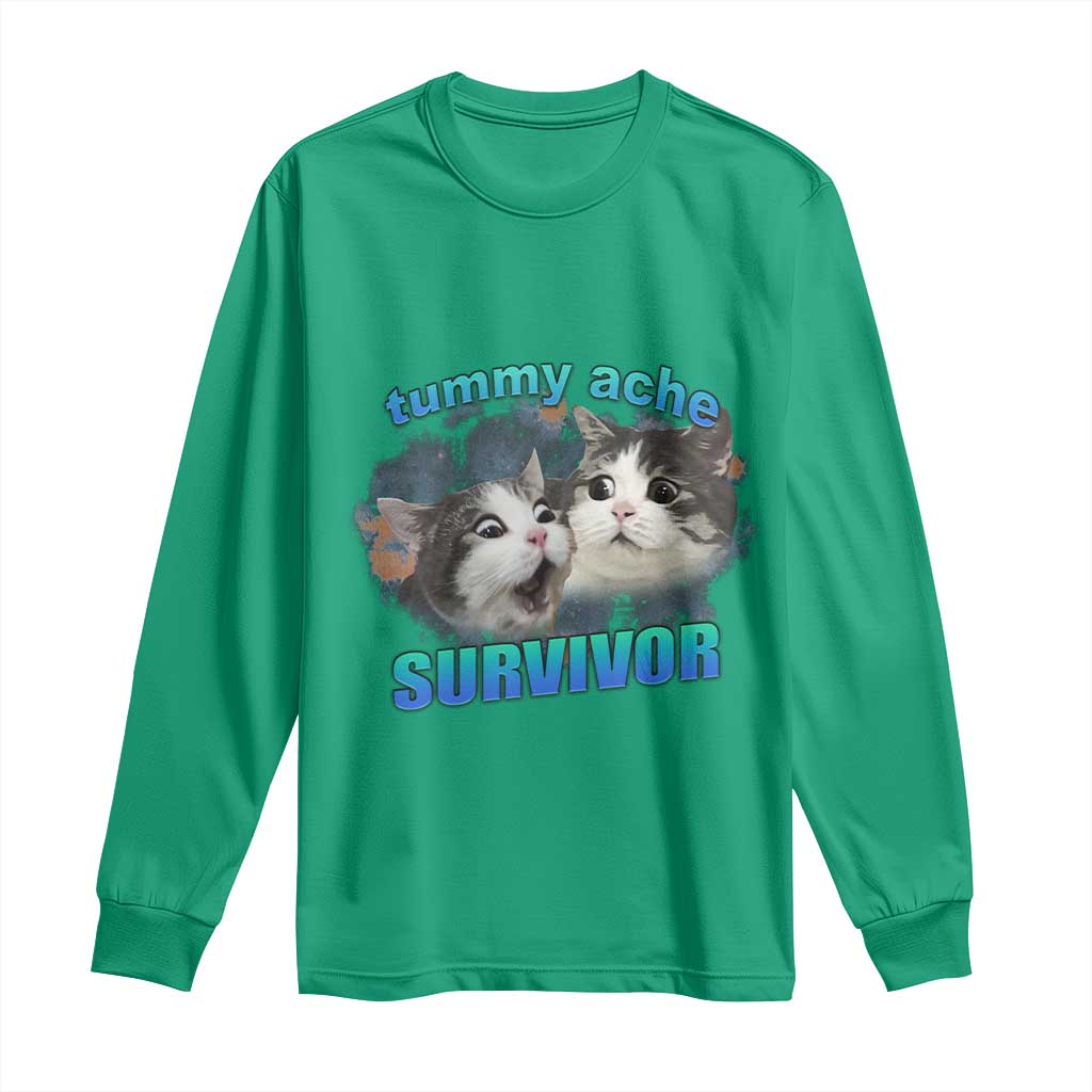 Tummy Ache Survivor Long Sleeve Shirt Funny Cat Meme For Cat Lover - Wonder Print Shop