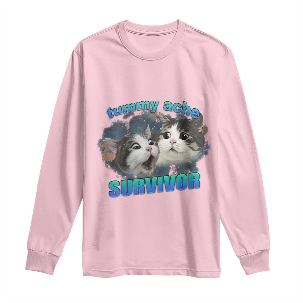 Tummy Ache Survivor Long Sleeve Shirt Funny Cat Meme For Cat Lover - Wonder Print Shop