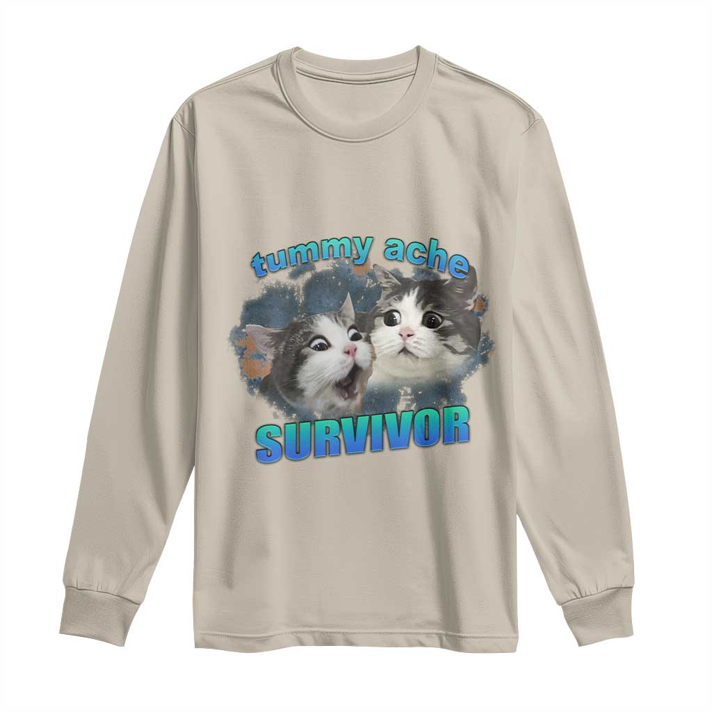 Tummy Ache Survivor Long Sleeve Shirt Funny Cat Meme For Cat Lover - Wonder Print Shop