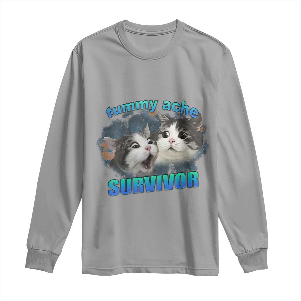 Tummy Ache Survivor Long Sleeve Shirt Funny Cat Meme For Cat Lover - Wonder Print Shop