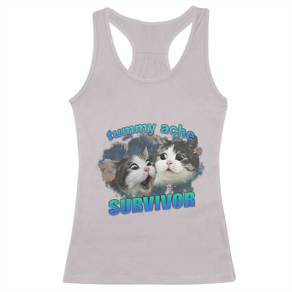 Tummy Ache Survivor Racerback Tank Top Funny Cat Meme For Cat Lover - Wonder Print Shop