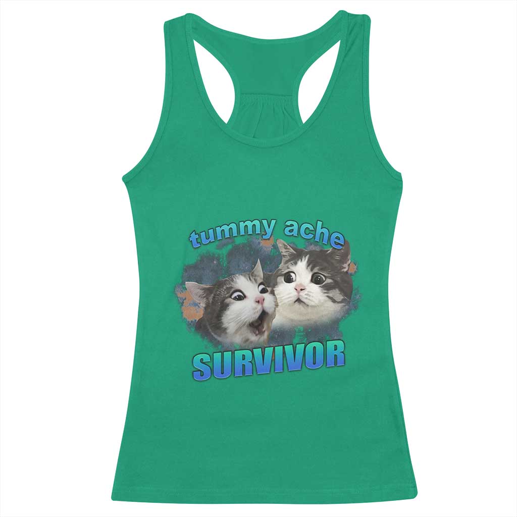 Tummy Ache Survivor Racerback Tank Top Funny Cat Meme For Cat Lover - Wonder Print Shop