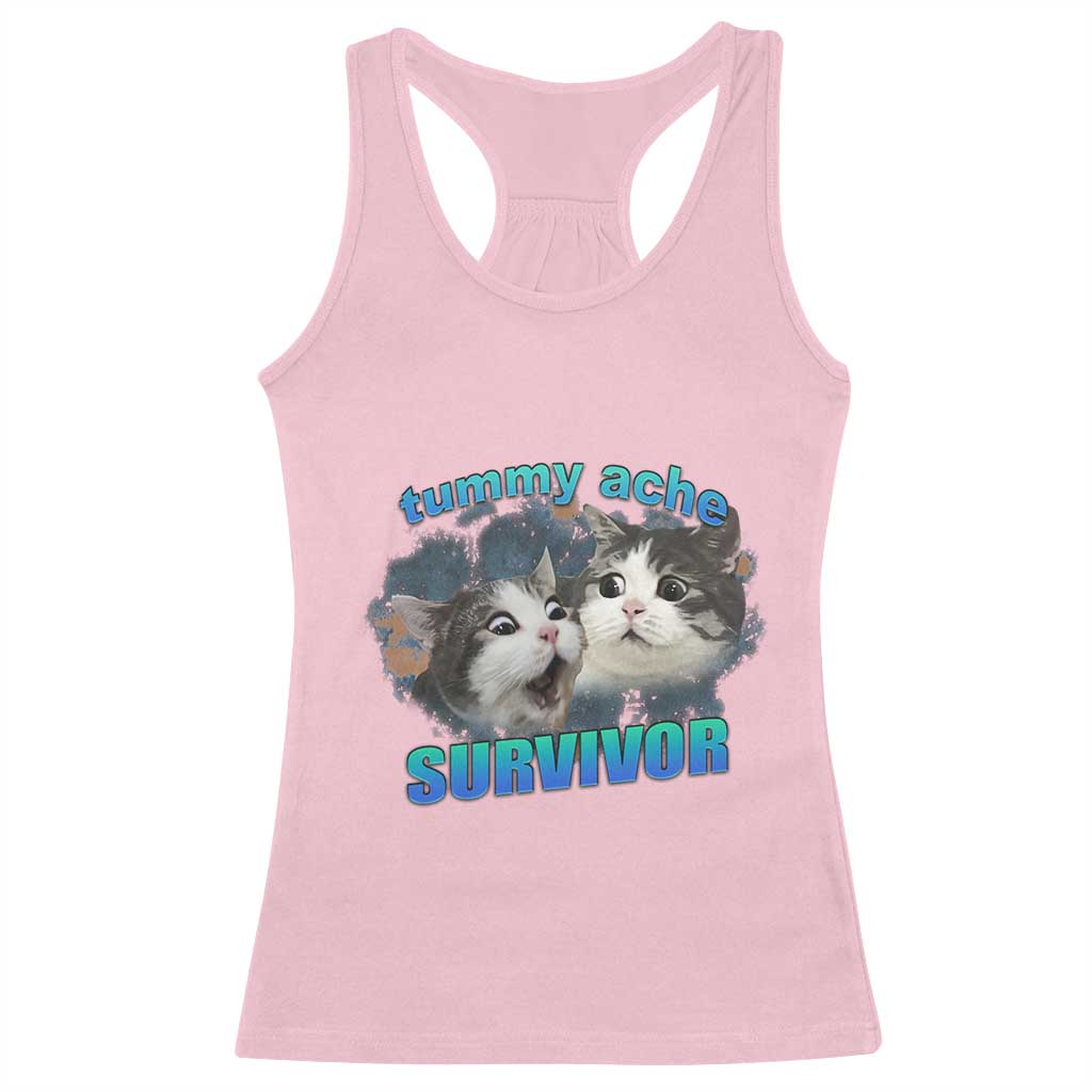 Tummy Ache Survivor Racerback Tank Top Funny Cat Meme For Cat Lover - Wonder Print Shop