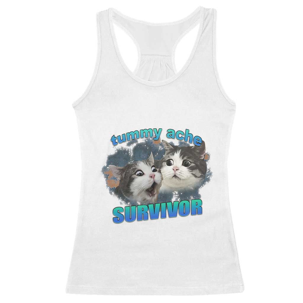 Tummy Ache Survivor Racerback Tank Top Funny Cat Meme For Cat Lover - Wonder Print Shop