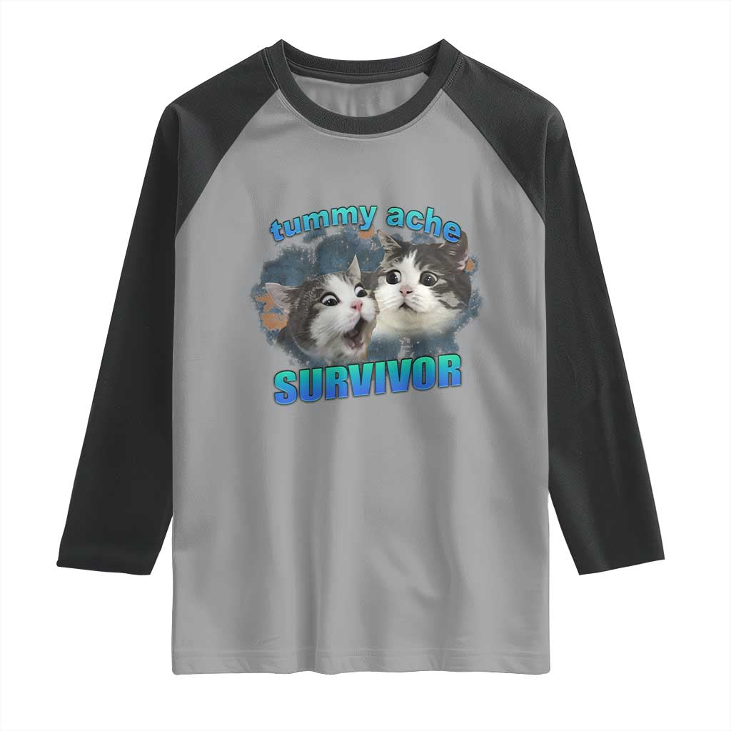 Tummy Ache Survivor Raglan Shirt Funny Cat Meme For Cat Lover - Wonder Print Shop