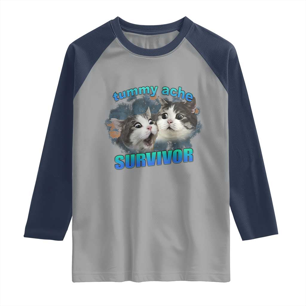 Tummy Ache Survivor Raglan Shirt Funny Cat Meme For Cat Lover - Wonder Print Shop