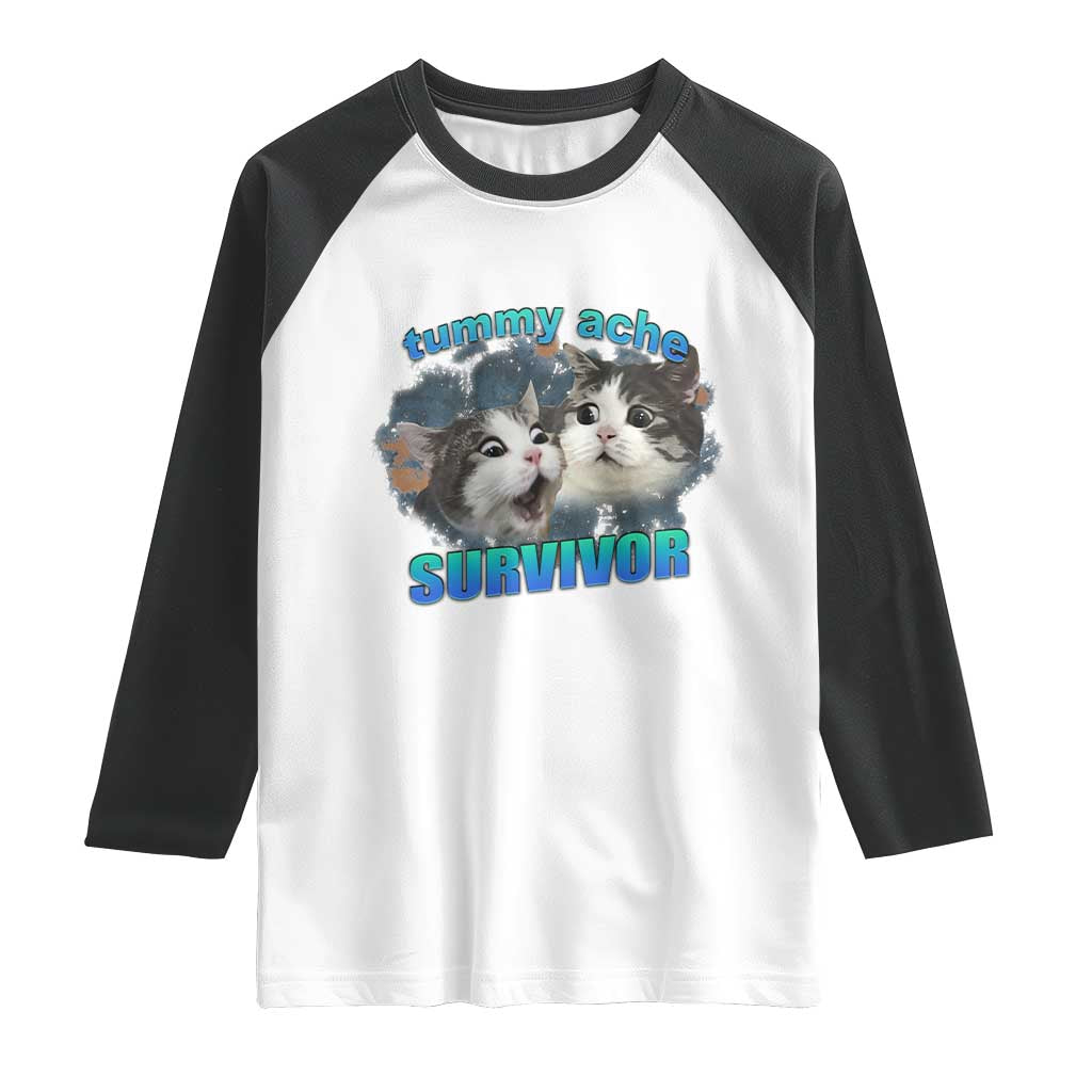 Tummy Ache Survivor Raglan Shirt Funny Cat Meme For Cat Lover - Wonder Print Shop