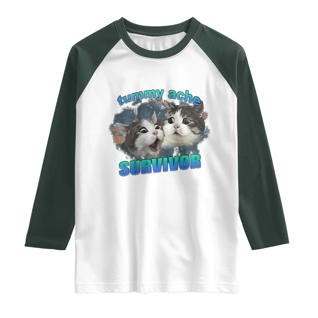 Tummy Ache Survivor Raglan Shirt Funny Cat Meme For Cat Lover - Wonder Print Shop
