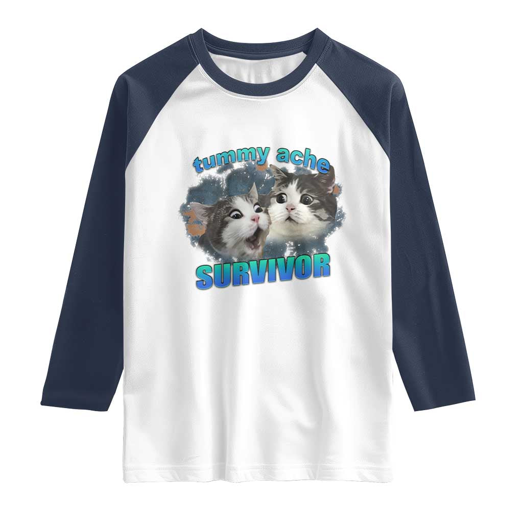 Tummy Ache Survivor Raglan Shirt Funny Cat Meme For Cat Lover - Wonder Print Shop