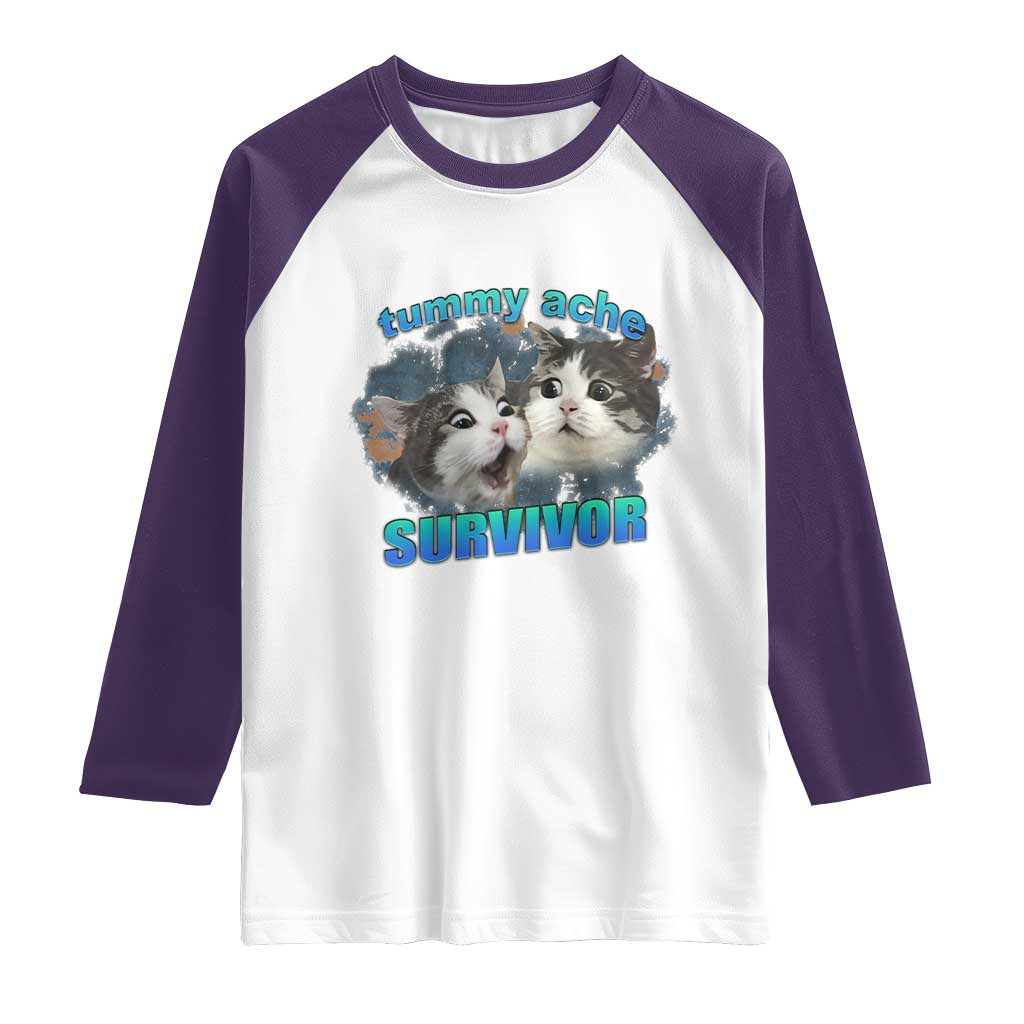 Tummy Ache Survivor Raglan Shirt Funny Cat Meme For Cat Lover - Wonder Print Shop
