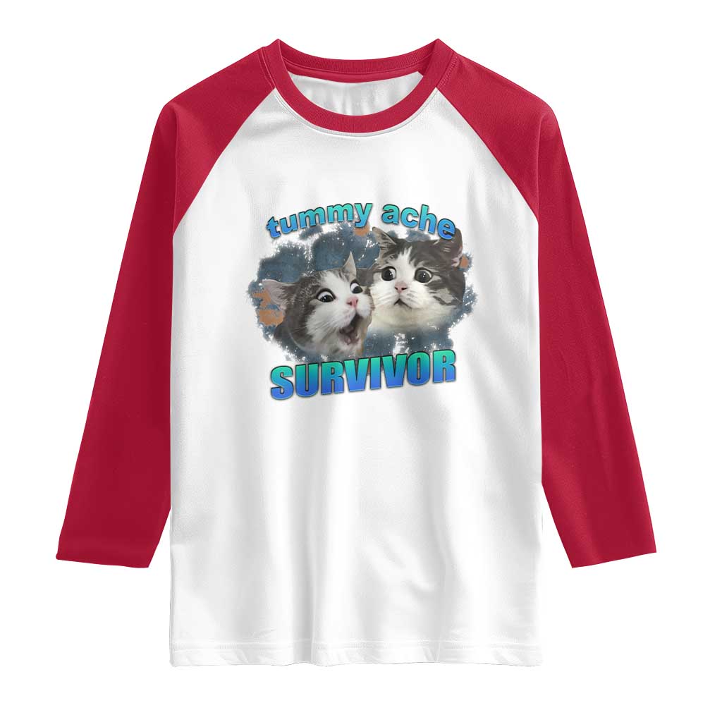 Tummy Ache Survivor Raglan Shirt Funny Cat Meme For Cat Lover - Wonder Print Shop