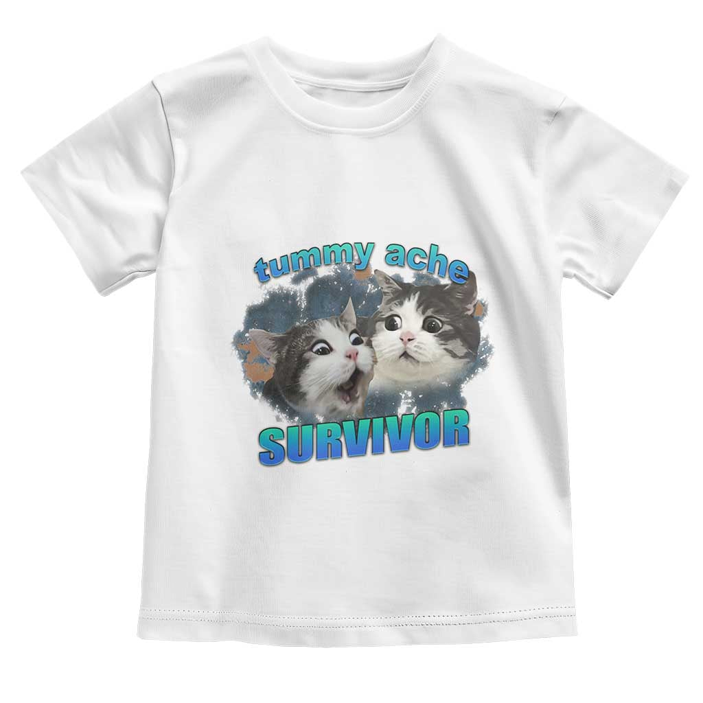 Tummy Ache Survivor Toddler T Shirt Funny Cat Meme For Cat Lover - Wonder Print Shop