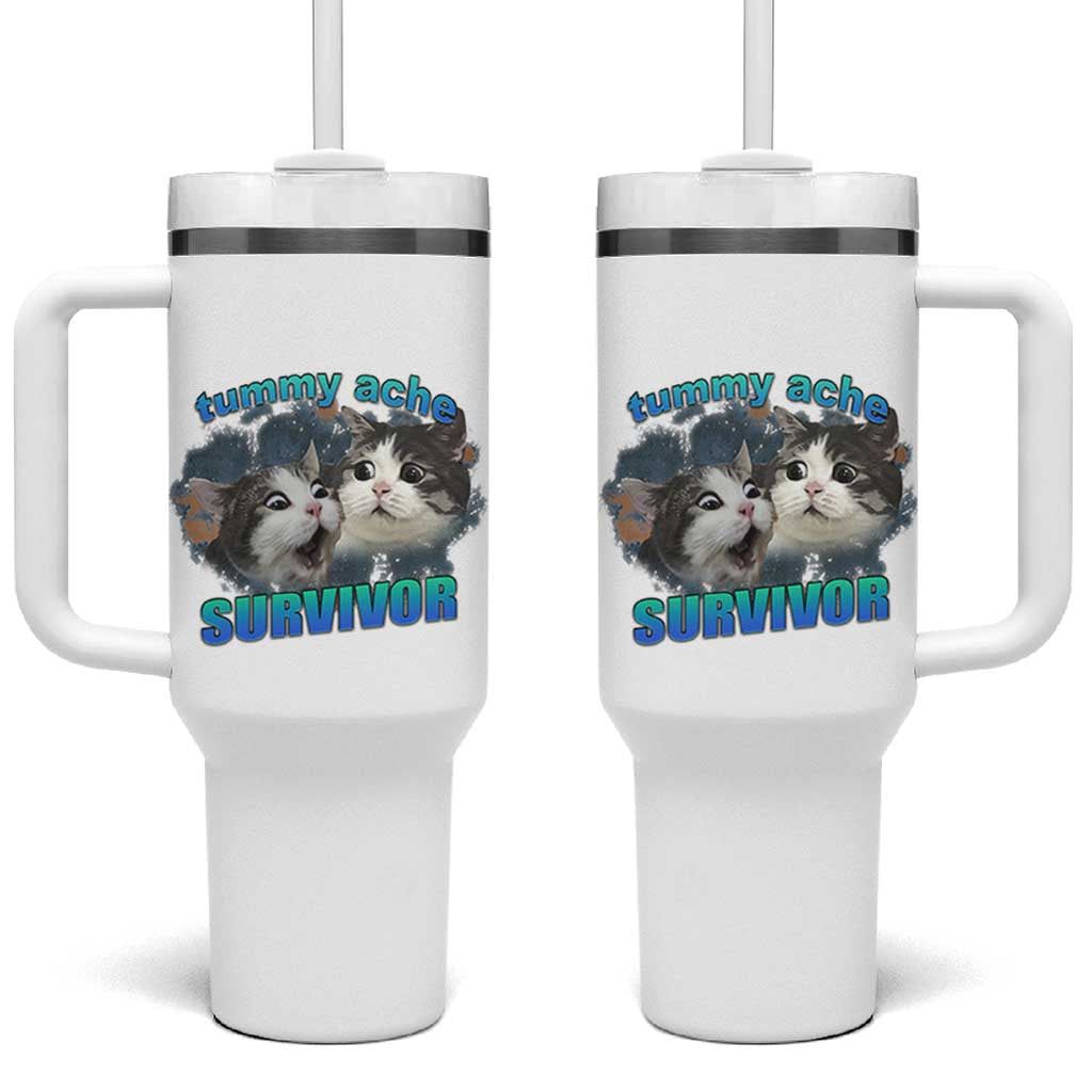 Tummy Ache Survivor Tumbler With Handle Funny Cat Meme For Cat Lover