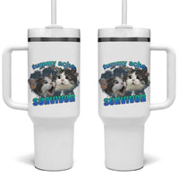 Tummy Ache Survivor Tumbler With Handle Funny Cat Meme For Cat Lover