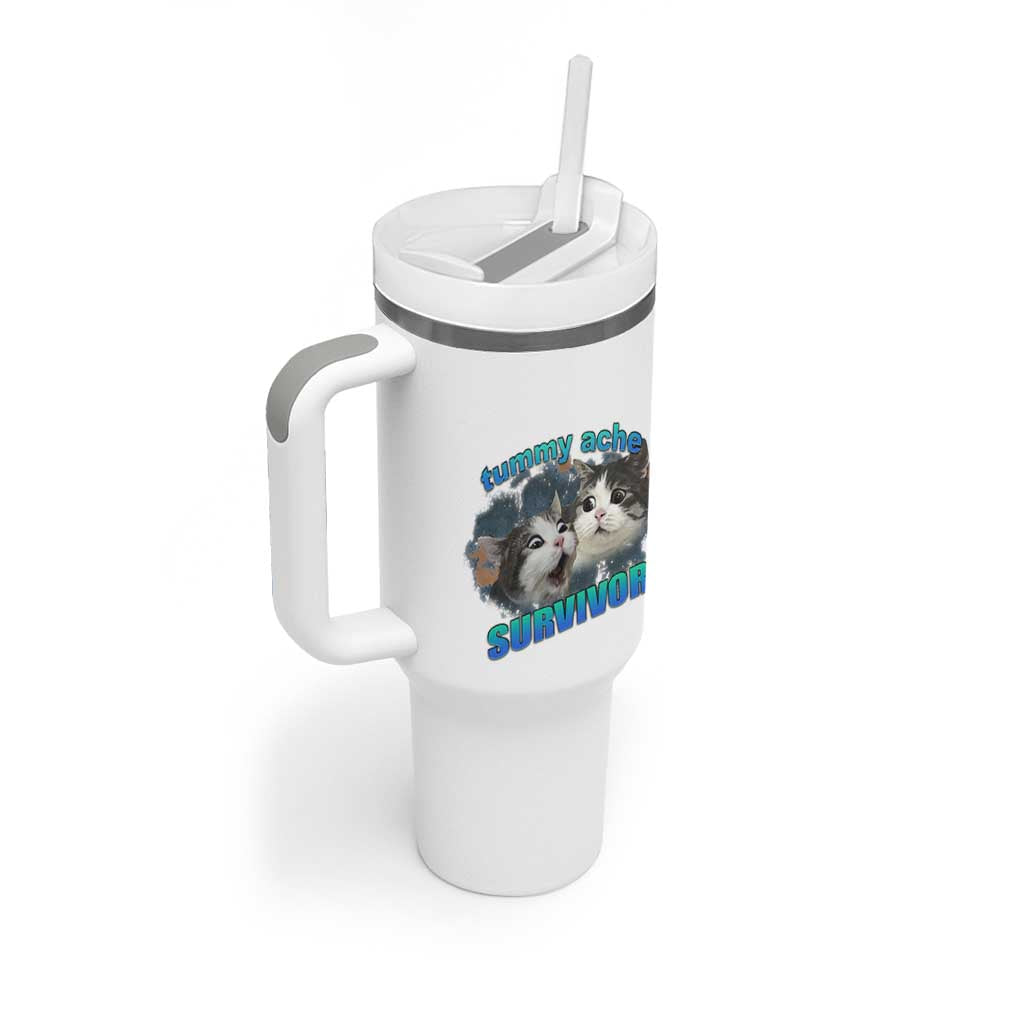 Tummy Ache Survivor Tumbler With Handle Funny Cat Meme For Cat Lover