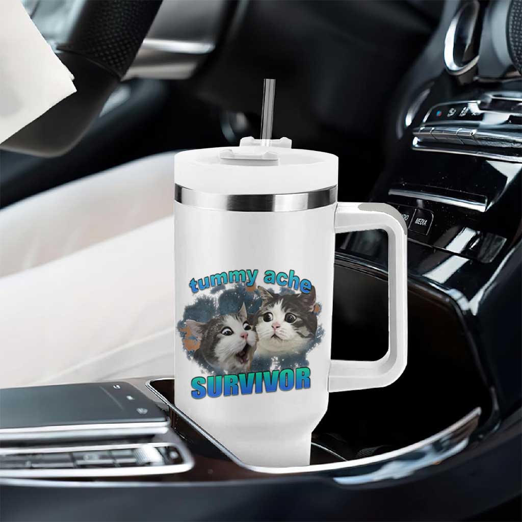 Tummy Ache Survivor Tumbler With Handle Funny Cat Meme For Cat Lover